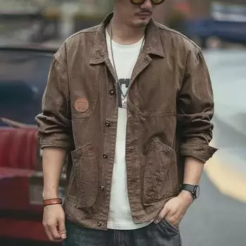 Мужская куртка American Retro Denim — плотная, свободного кроя, на весну и осень Medium (M) чёрный