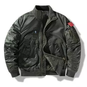Мужская куртка Pilot Cotton, осенне-зимняя, с утолщенным воротником-стойкой, с ватой, с вышитым воротником-стойкой, с ватой, бейсбольная куртка с ватой, с вышивкой S чёрный
