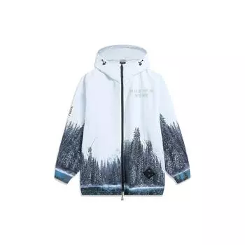 Мужская куртка с капюшоном Li Ning Wade X Artist DFT Collaboration Series с принтом по всей поверхности и надписью на молнии AFDT773-1 белого цвета L