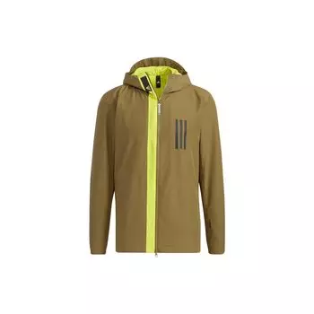 Мужская куртка с капюшоном на флисовой подкладке Adidas Spliced Design с логотипом бренда, оливковая GL8692