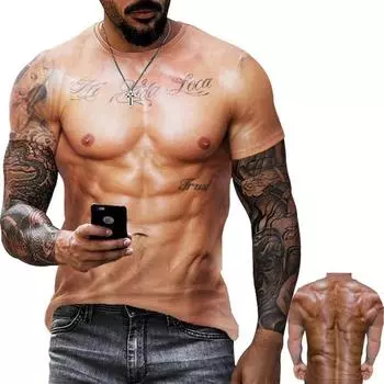 Мужская мода Fun Muscle 3D Printed Top с круглым вырезом повседневные футболки с коротким рукавом S