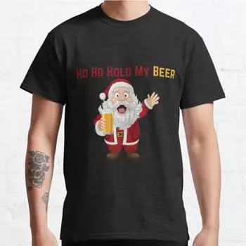 Мужская мода повседневные футболки с короткими рукавами Ho Ho Hold My Beer Funny Santa Tees Oversize футболки S чёрный