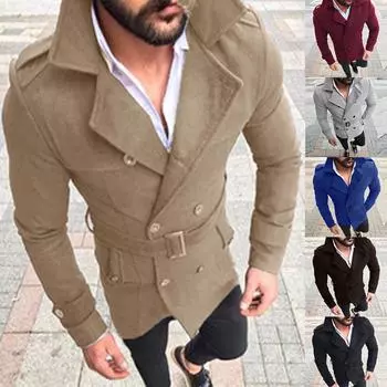 Мужская мода Slim Fit костюм с длинным рукавом Топ Куртки Тренч Мужчины Осень Зима L чёрный