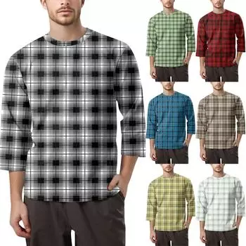 Мужская модная футболка с круглым вырезом и рукавом 3/4 XL синий