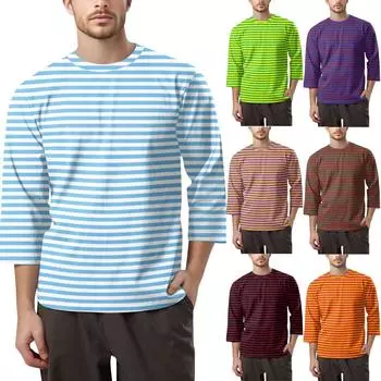 Мужская модная футболка с круглым вырезом и рукавом 3/4 XXXXL синий