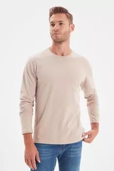 Мужская модная новая футболка Stone Basic Regular Normal Cut с круглым вырезом и длинными рукавами, футболка из 100% хлопка