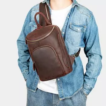 Мужская нагрудная сумка Crazy Horse Leather, винтажная, большая вместимость, через плечо, на голову, из натуральной коровьей кожи, мужская нагрудная сумка коричневый