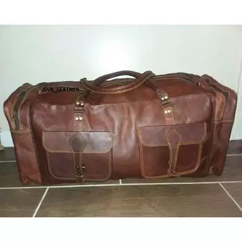 Мужская натуральная кожа Vintage Oversize Duffel Travel Gym Weekend Overnight Bag 30 X 11 X 11 in коричневый
