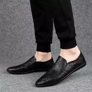 Мужская обувь больших размеров Spring Peas Shoes Мужская кожаная мягкая подошва Мягкая кожаная повседневная кожаная обувь для вождения без застежек 37