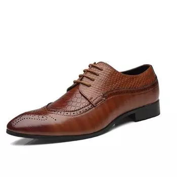 Мужская обувь, деловая, повседневная, классическая, кожаная, мужская, британская, большого размера, Brock Carved 38 коричневый