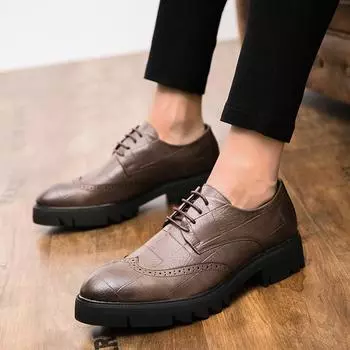 Мужская обувь Four Seasons New Casual Leather Shoes Модные мужские туфли Brock Carved Leather Shoes Трендовые деловые туфли 37