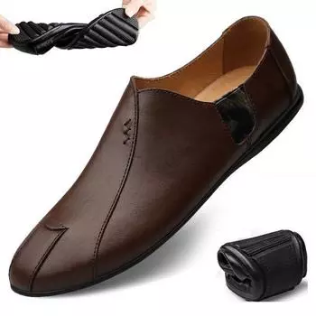Мужская обувь Four Seasons One Pedal Lazy Shoes, повседневная кожаная обувь Doudou Shoes, корейская версия Мужская обувь Chao British 39