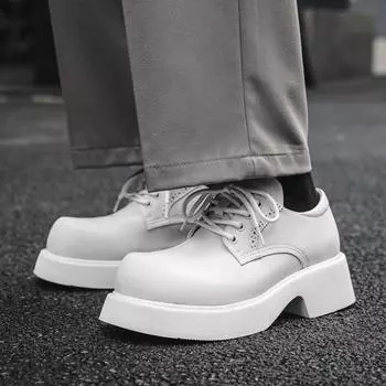 Мужская обувь Niche Derby Shoes Inner Height Increase Big Head Leather Shoes Retro High Street White Leather Shoes 95557-J 44 белый