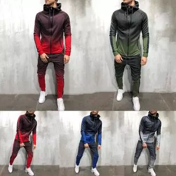 Мужская осень-зима Packwork Print Sweatshirt Top Pants Sets Спортивный костюм Спортивный костюм L синий