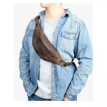 Мужская поясная сумка Crazy Horse Leather Head Layer из натуральной коровьей кожи в винтажном стиле коричневый