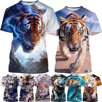 Мужская повседневная футболка с коротким рукавом с принтом White Tiger Series, мужская футболка S бежевый