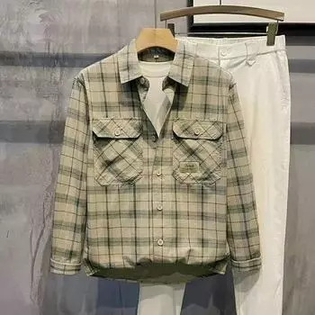 Мужская повседневная рубашка в клетку с длинным рукавом - Art Trend, мода на весну и осень M коричневый