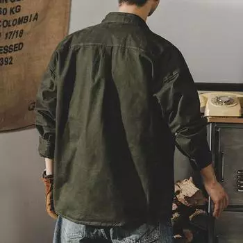 Мужская рубашка American Retro Fleece Tooling Shirt с длинными рукавами, свободная куртка Tough Guy Hunting Coach для мужчин M армия зеленый