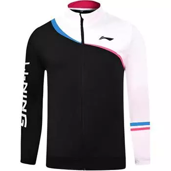 Мужская рубашка для бадминтона Li Ning с цветным блоком и надписью «молния» на воротнике-молнии, быстросохнущая, с длинным рукавом, черная AWDUA87-1 M
