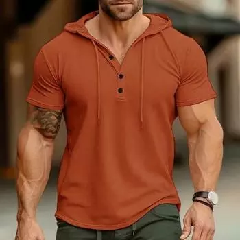 Мужская рубашка на пуговицах с капюшоном на шнурке с коротким рукавом Slim Fit Мягкий пуловер Сплошной цвет Повседневный S белый