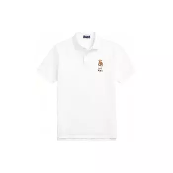 Мужская рубашка поло Polo Ralph Lauren Custom Slim Fit с принтом букв и медведя, белая, MNPOKNI1N822742-100 L