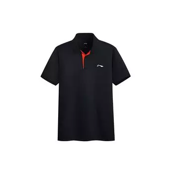 Мужская рубашка-поло с коротким рукавом и вышитым логотипом Li Ning, цвет черный APLR029-1 M