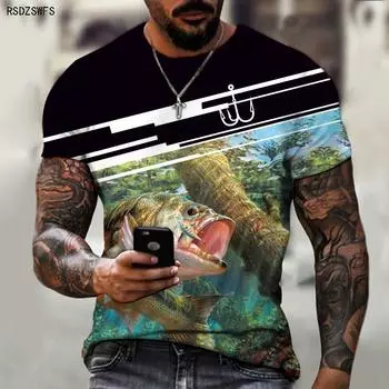 Мужская рубашка Wild Fishing Fishing Outdoor Passion 3D Printing Printing Trendy Brand Round Neck T Shirt Casual Style Oversize 5XL S