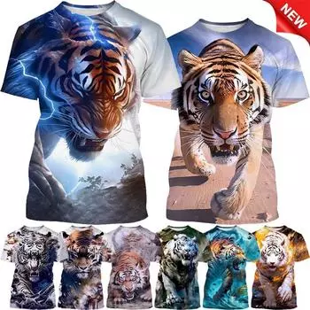 Мужская спортивная футболка с принтом животных White Tiger Series 3D, повседневные футболки с коротким рукавом, летние мужские футболки больших размеров S
