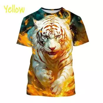 Мужская спортивная футболка с принтом животных White Tiger Series 3D, повседневные футболки с коротким рукавом, летние мужские футболки больших размеров S