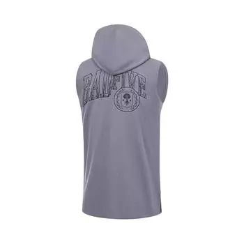 Мужская толстовка без рукавов с капюшоном Li Ning Anti-Five Series Back Letter Print, влагоотводящая, дымчато-серая, AVST091-6 L