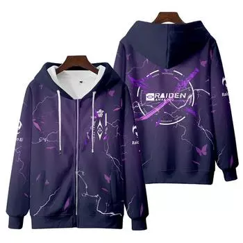 Мужская толстовка с капюшоном Hot Game Genshin Impact Beelzebul 3D Print Zip Up Женская толстовка Raiden Shogun Baal Cosplay Zip Hooded Jacket S