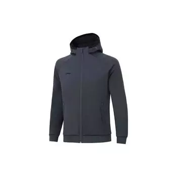 Мужская толстовка с капюшоном на молнии Li Ning Fitness Series, однотонная, холодный, песочно-черный AWDT993-2 S