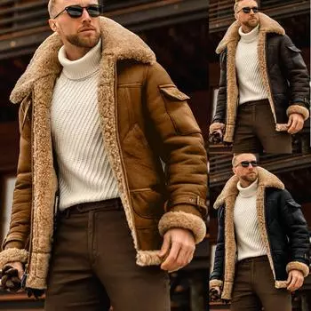 Мужская ветровка средней длины с лацканами, однотонное замшевое пальто XXL коричневый