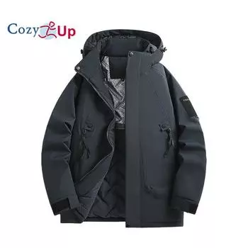 Мужская зимняя куртка Cozy Up, пальто для горного снега, водонепроницаемая, съемный капюшон, ветрозащитная флисовая куртка-дождевик L чёрный