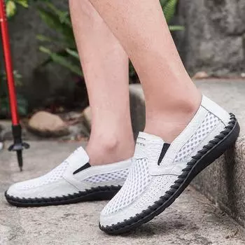 Мужские белые мокасины Slip-On серые на плоской подошве для вождения черные походные туфли ортопедические туфли ручной работы большого размера EU: 39 чёрный