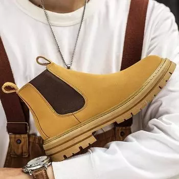 Мужские ботинки Chelsea Fashion Shoes Желтые мужские кожаные ботильоны Роскошные повседневные высокие мужские высококачественные классические туфли для инструментов 37