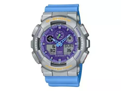 Мужские часы CASIO G-SHOCK GA-100EU-8A2JF Euphoria, синий день/дата, будильник мирового времени