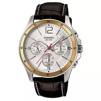 Мужские часы Casio с кожаным ремешком MTP-1374L-7A