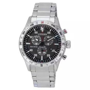 Мужские часы Citizen Eco-Drive с хронографом из нержавеющей стали с черным циферблатом AT2520-89E 100M