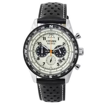 Мужские часы Citizen Eco-Drive с хронографом на кожаном ремешке цвета слоновой кости CA4559-13A 100M