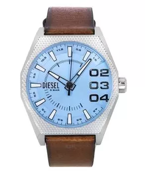 Мужские часы Diesel Scraper с кожаным ремешком и синим циферблатом, кварцевые DZ2174