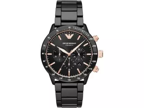 Мужские часы EMPORIO ARMANI AR70002 Mario Ceramica Black x Pink Gold Chronograph