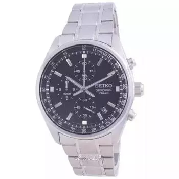 Мужские часы-хронограф с кварцевым механизмом Seiko SSB379 SSB379P1 SSB379P 100M чёрный