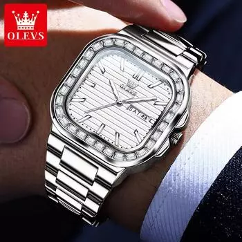 Мужские часы Nautilus Square Diamond Lap из нержавеющей стали кварцевые часы для мужчин водонепроницаемые светящиеся мужские наручные часы для костюма новые чёрный/ярко-розовый