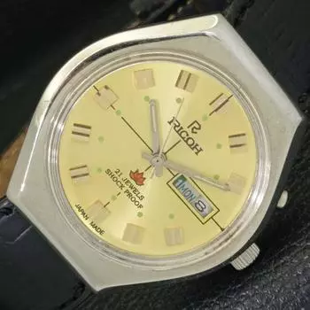 МУЖСКИЕ ЧАСЫ RICOH R31 AUTOMATIC JAPAN DAY&DATE С ЦИФЕРБЛАТОМ ЗОЛОТИСТОГО ЦВЕТА a431973-2 R109-a431973