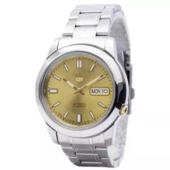 Мужские часы Seiko 5 автоматические с 21 драгоценным камнем, японское производство SNKK13J1 золотой
