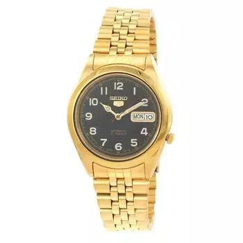 Мужские часы Seiko 5 Gold Tone Jubilee с черным циферблатом, 21 камень, автоматические SNKC20J1