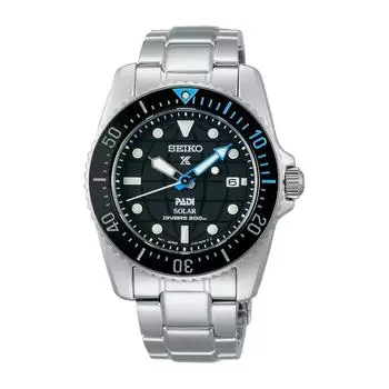 Мужские часы Seiko Prospex Solar SCUBA с циферблатом из нержавеющей стали и сапфировым стеклом SNE575P1 чёрный
