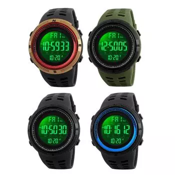 Мужские цифровые часы 50M Waterproof LED Backlight Sports Watch Secondwatch Countdown Alarm Clock Functio Black Blue