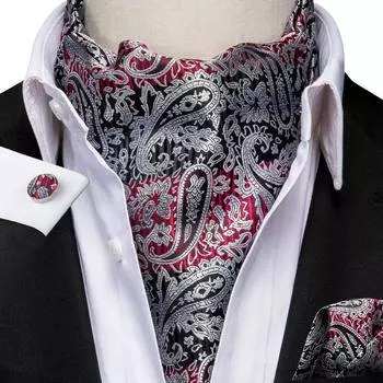 Мужские деловые галстуки Hi-Tie, шелковые шарфы Ascot, серый комплект галстуков с узором пейсли для мужчин, носовой платок, набор запонок AS-1003 серый